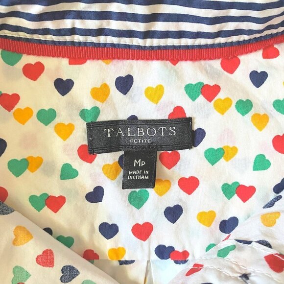Talbots Classic Cotton Button Up Shirt Multicolor Ditsy Hearts Print size MP - Picture 4 of 8